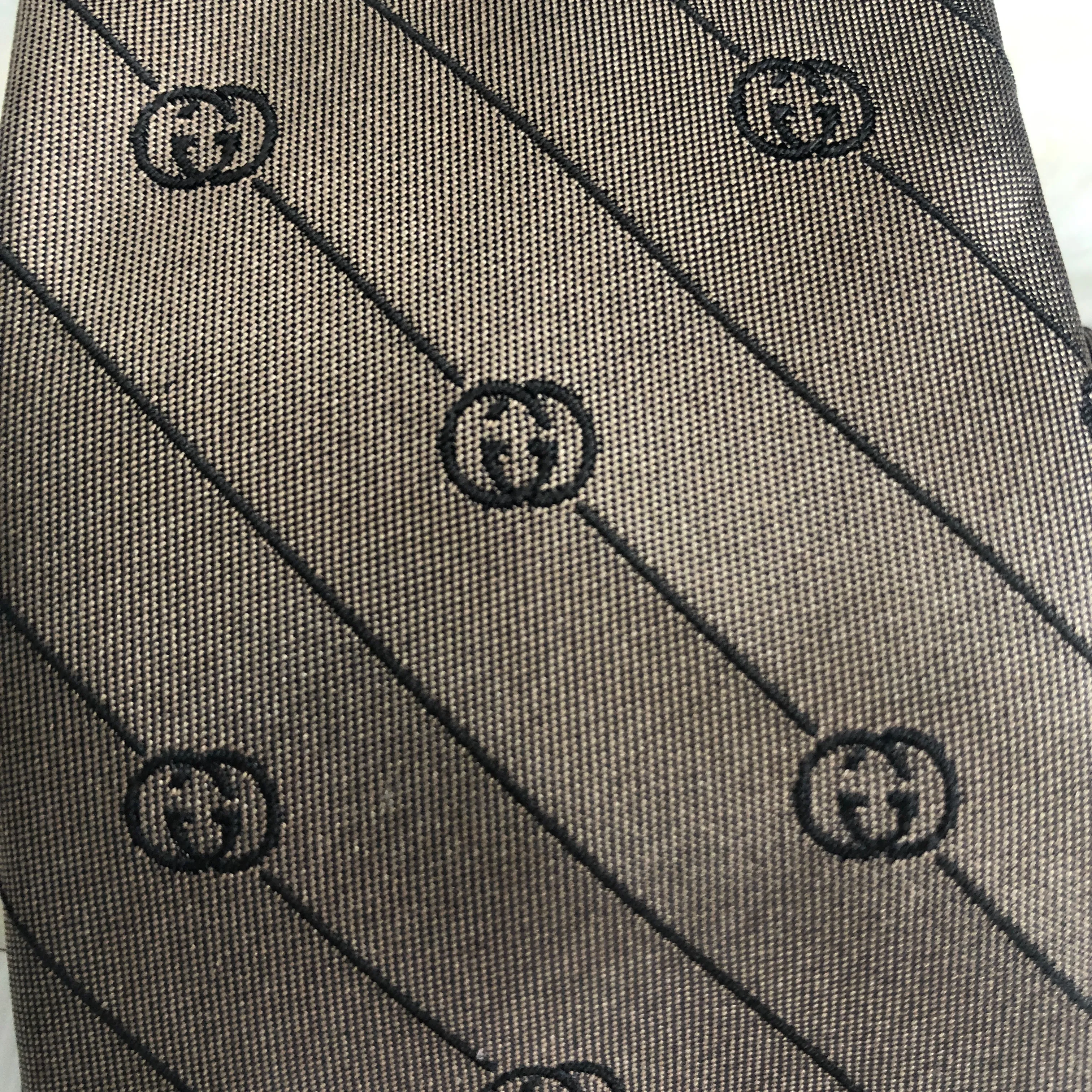 Gucci GG Striped Silk-jacquard Tie in Brown