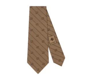 Gucci GG Striped Silk-jacquard Tie in Brown