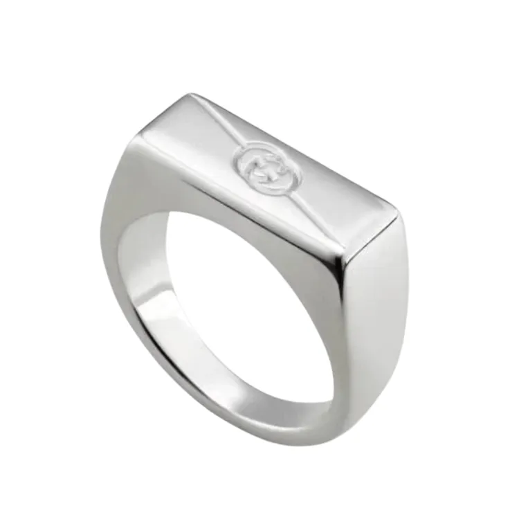 Gucci Interlocking G Sterling Silver Rectangular Signet Ring Size 6.5