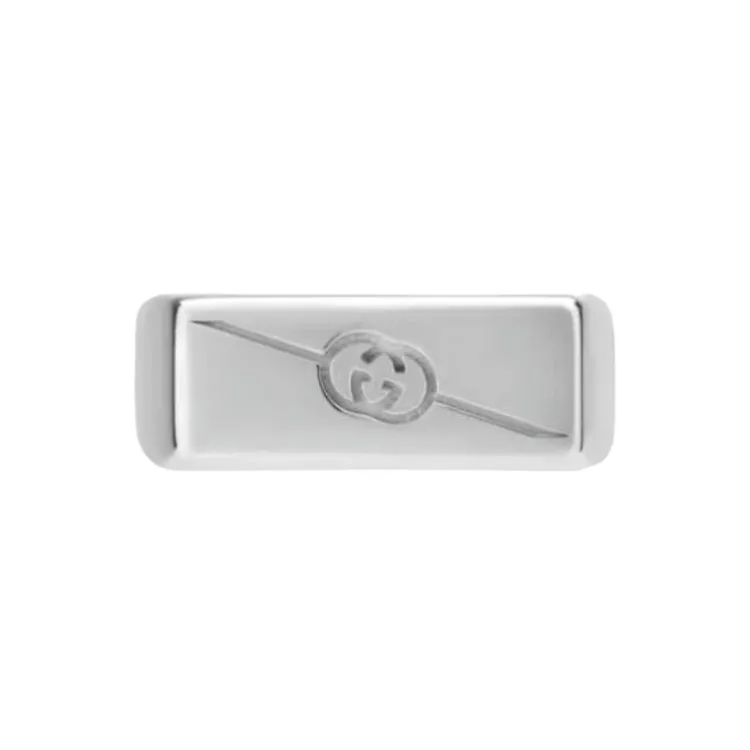Gucci Interlocking G Sterling Silver Rectangular Signet Ring Size 6.5