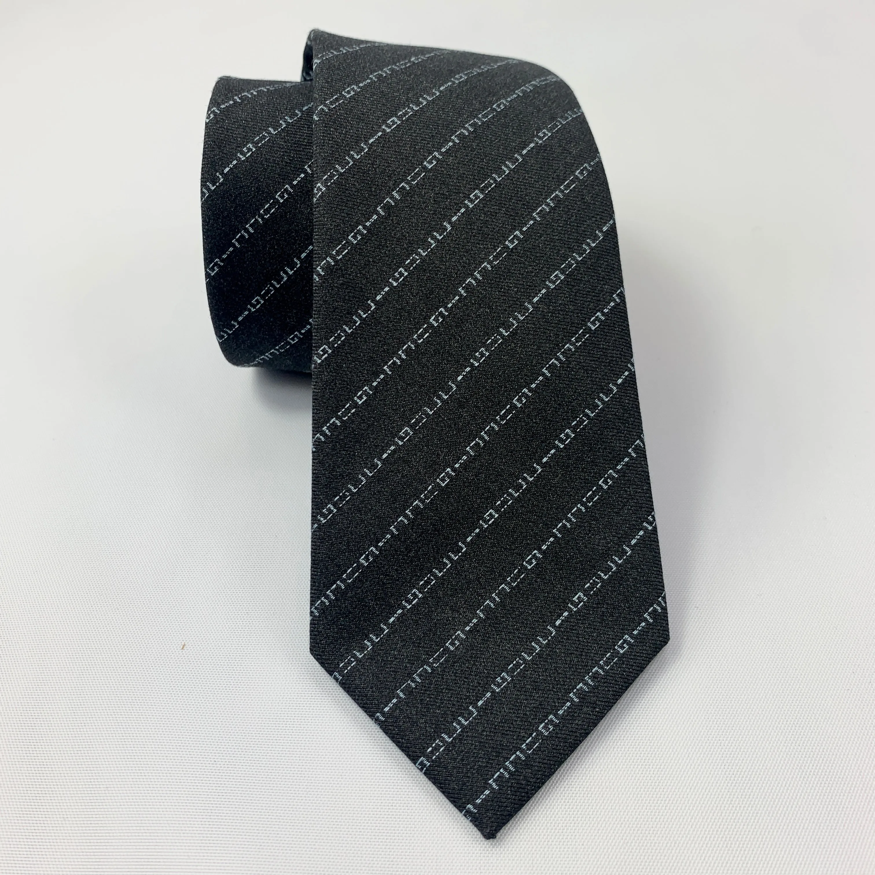 Gucci Wool Barber Tie with Logo in Graphite and Sky Blue