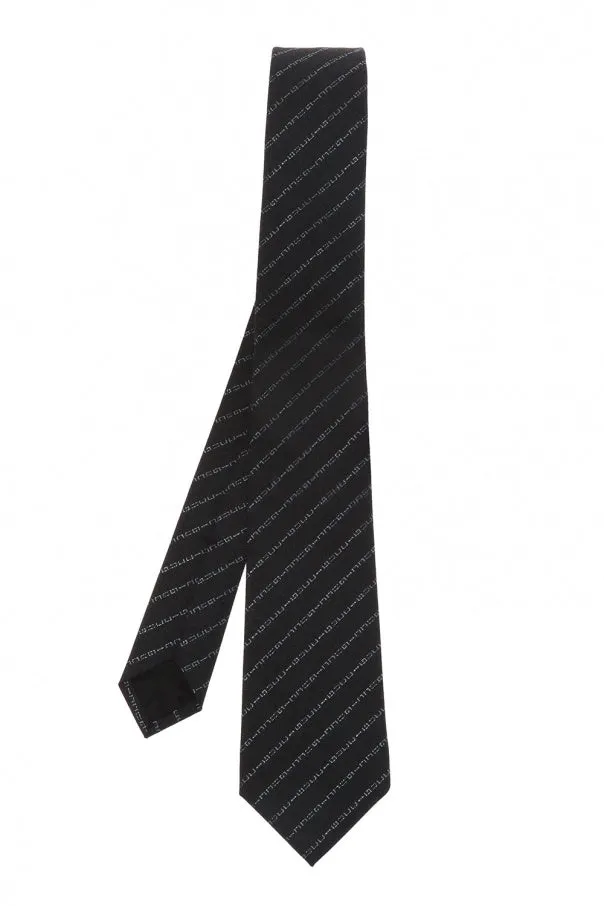 Gucci Wool Barber Tie with Logo in Graphite and Sky Blue