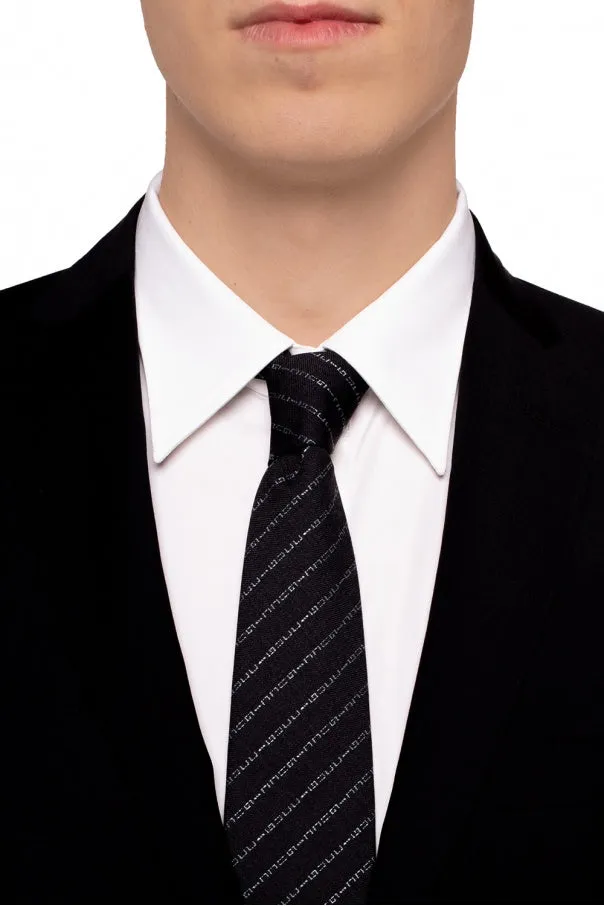 Gucci Wool Barber Tie with Logo in Graphite and Sky Blue