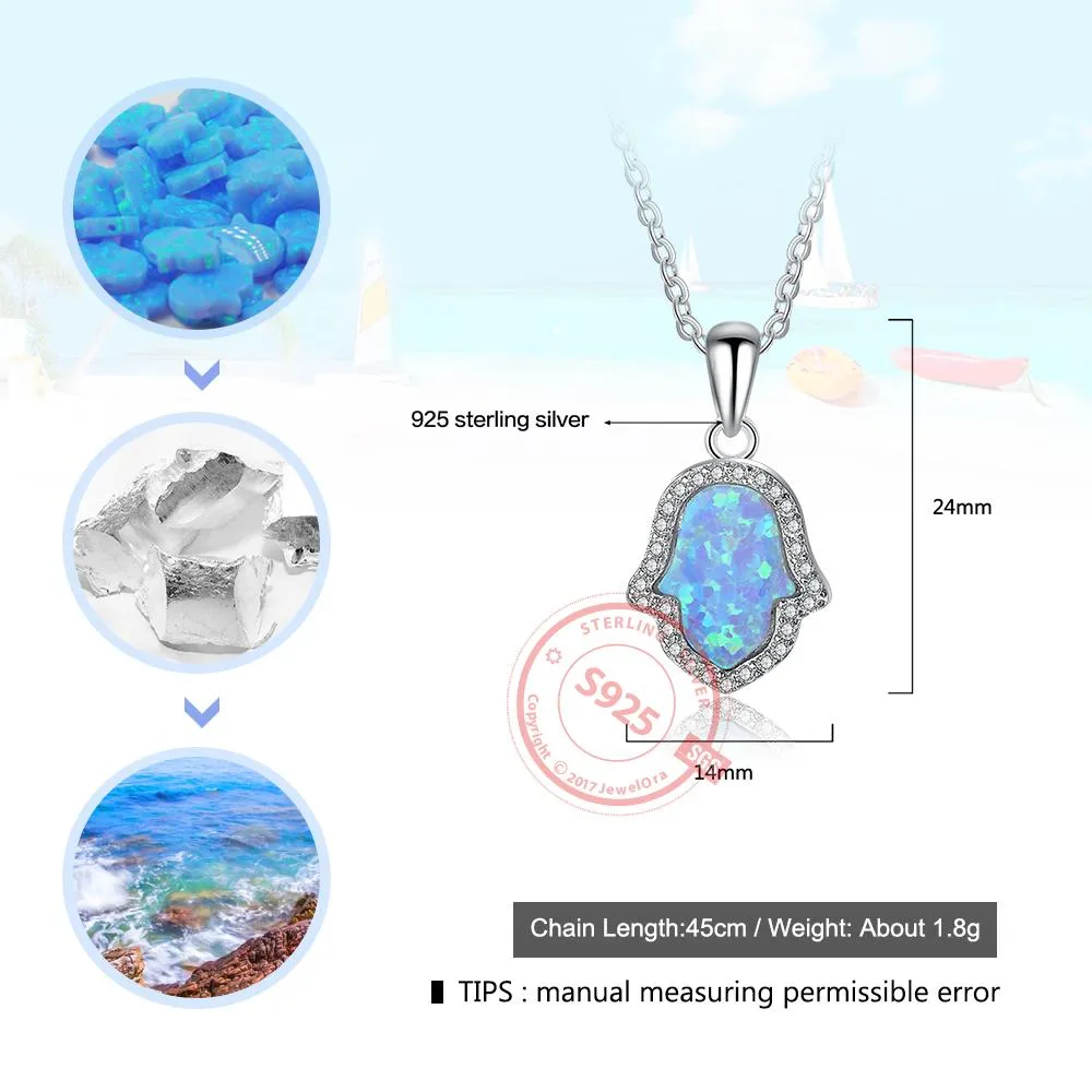 Hamasa Hand Shape Opal Stone Ocean Style Jewelry 925 Sterling Silver Necklace & Pendants Lucky Gift Amulet