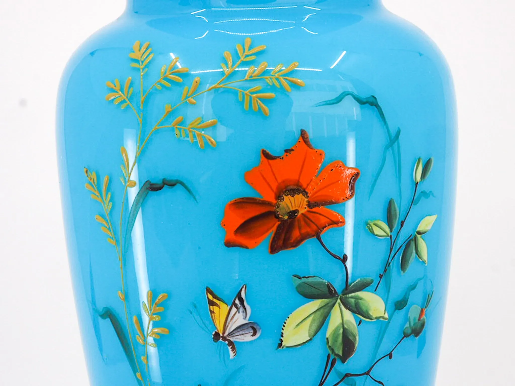 Hand-painted Blue Glass Butterfly Vase