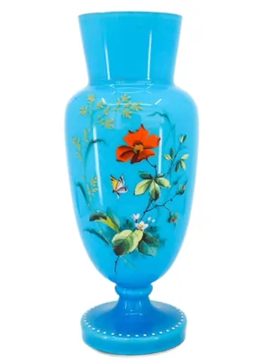 Hand-painted Blue Glass Butterfly Vase