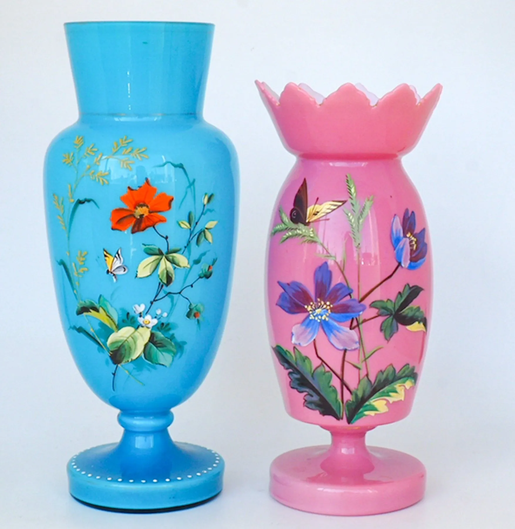 Hand-painted Blue Glass Butterfly Vase