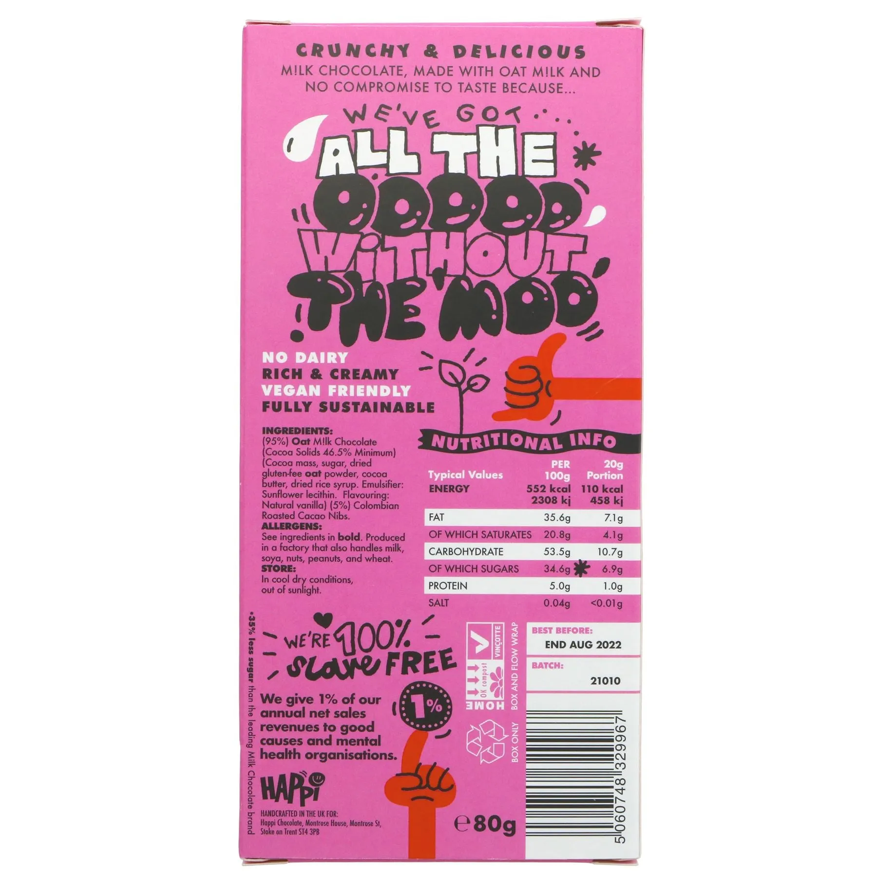 Happi | Vegan Cacao Nibs Crunch Chocolate | 80g