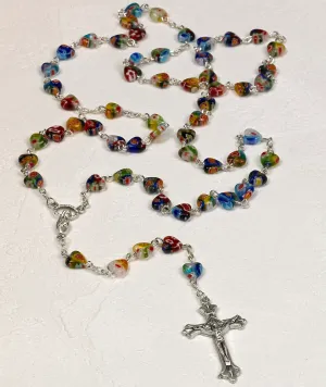 Heart Shaped Imitation Murano Glass Bead Rosary