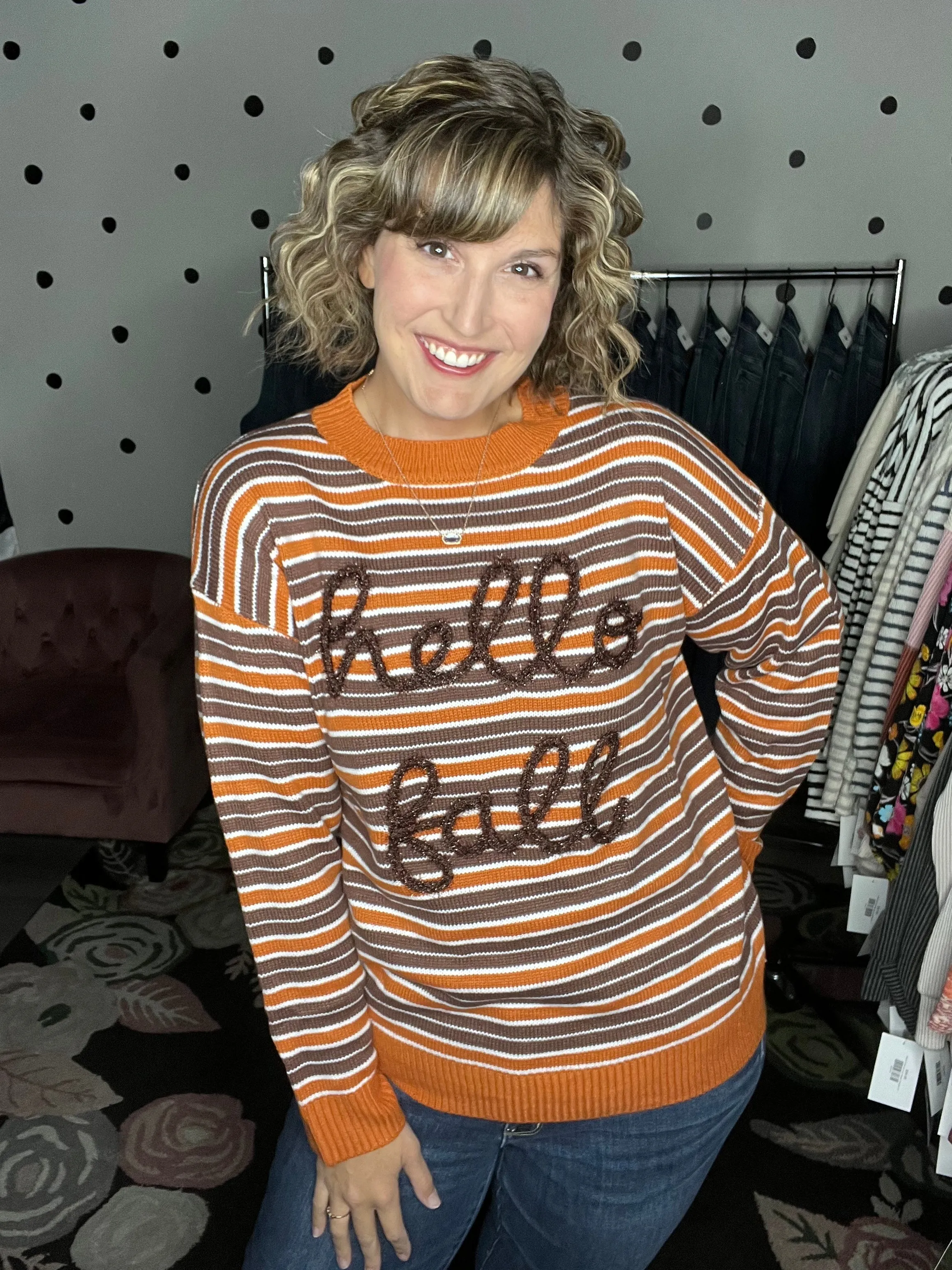 Hello Fall Striped Sweater