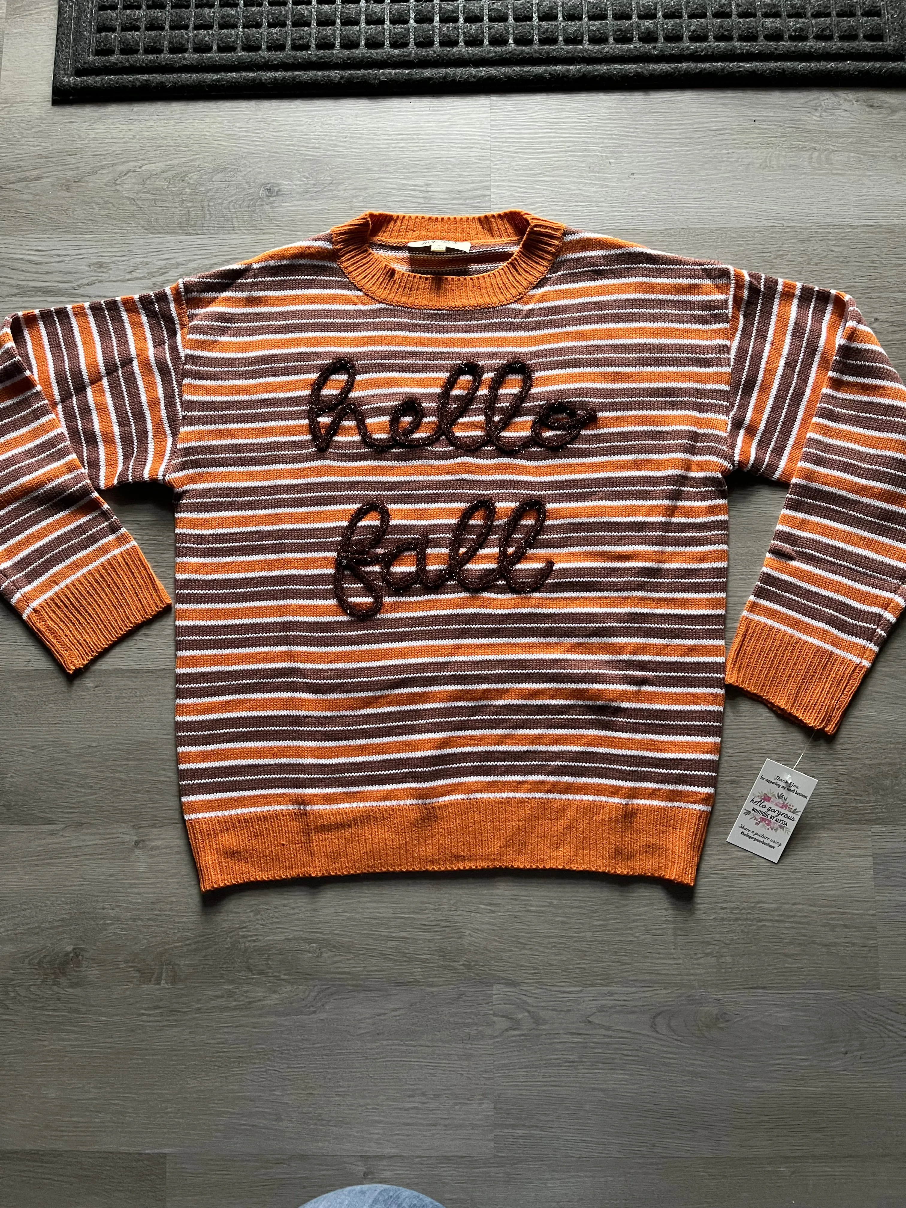 Hello Fall Striped Sweater