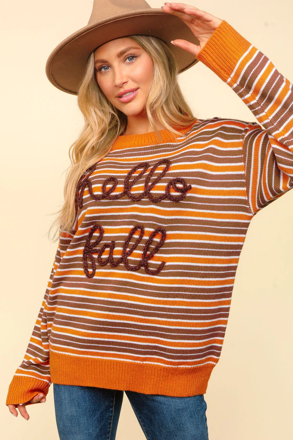 Hello Fall Striped Sweater