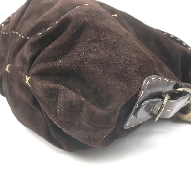 Henry Beguelin Snakeskin-Strap Hobo Dark Brown Suede Small Shoulder Bag