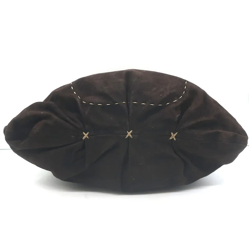 Henry Beguelin Snakeskin-Strap Hobo Dark Brown Suede Small Shoulder Bag
