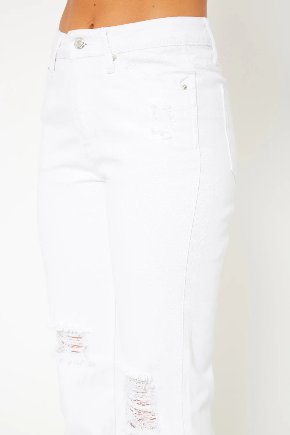 High-rise white mom fit jeans