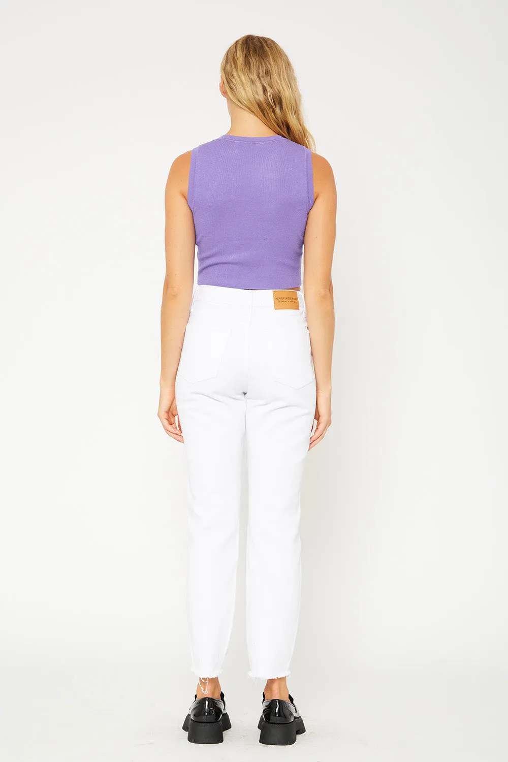 High-rise white mom fit jeans