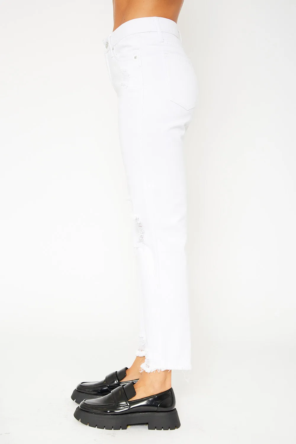 High-rise white mom fit jeans