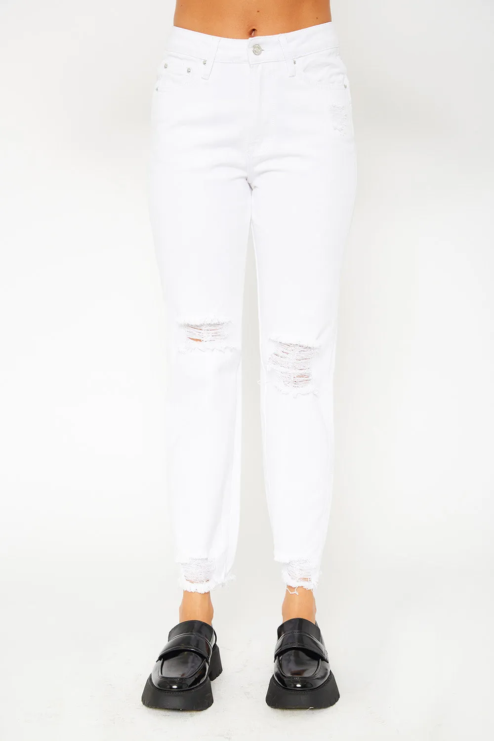 High-rise white mom fit jeans