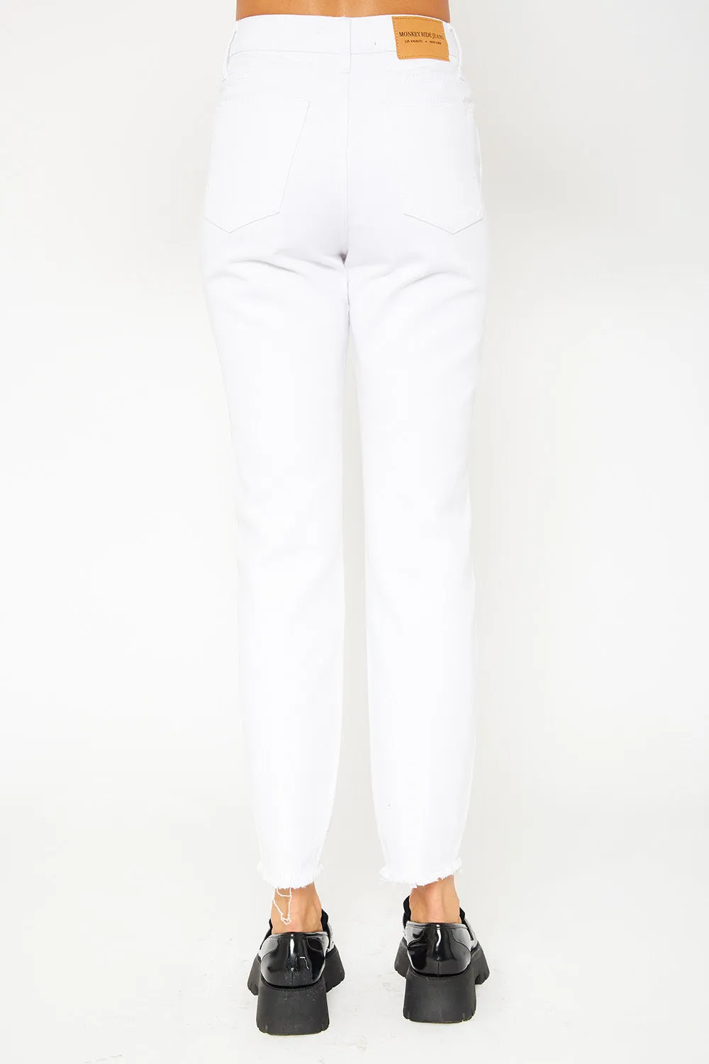 High-rise white mom fit jeans