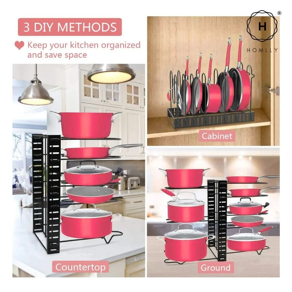 Homlly 8 Tiers Pots and Pans Kitchen Storage Organizer Rack with 3 DIY Methods