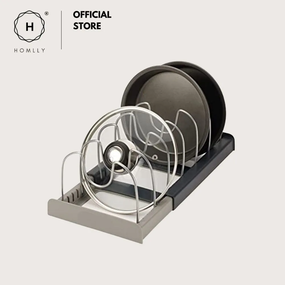 Homlly Adjustable Drawer Pan Lid Plate Pot Organizer Tray (7 Hooks) for Kitchen Cabinet Storage