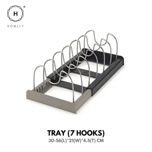 Homlly Adjustable Drawer Pan Lid Plate Pot Organizer Tray (7 Hooks) for Kitchen Cabinet Storage
