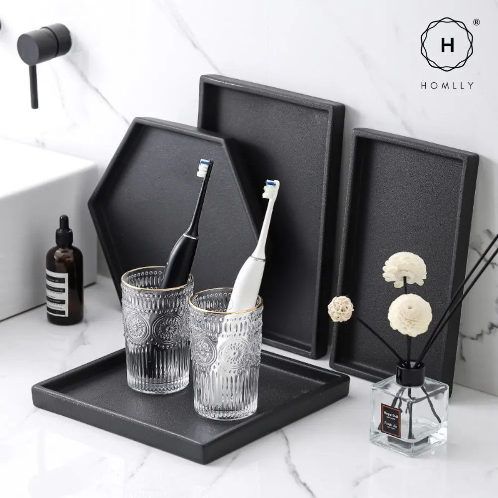 Homlly Black Ceramic Organizer Display Serving Tray