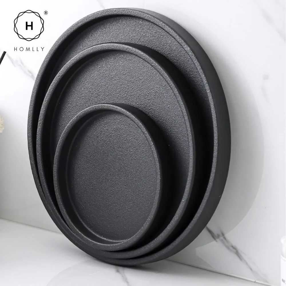 Homlly Black Ceramic Organizer Display Serving Tray