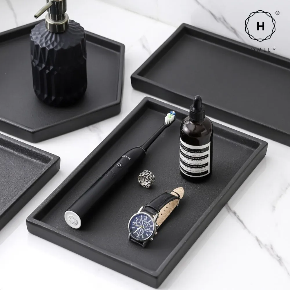 Homlly Black Ceramic Organizer Display Serving Tray