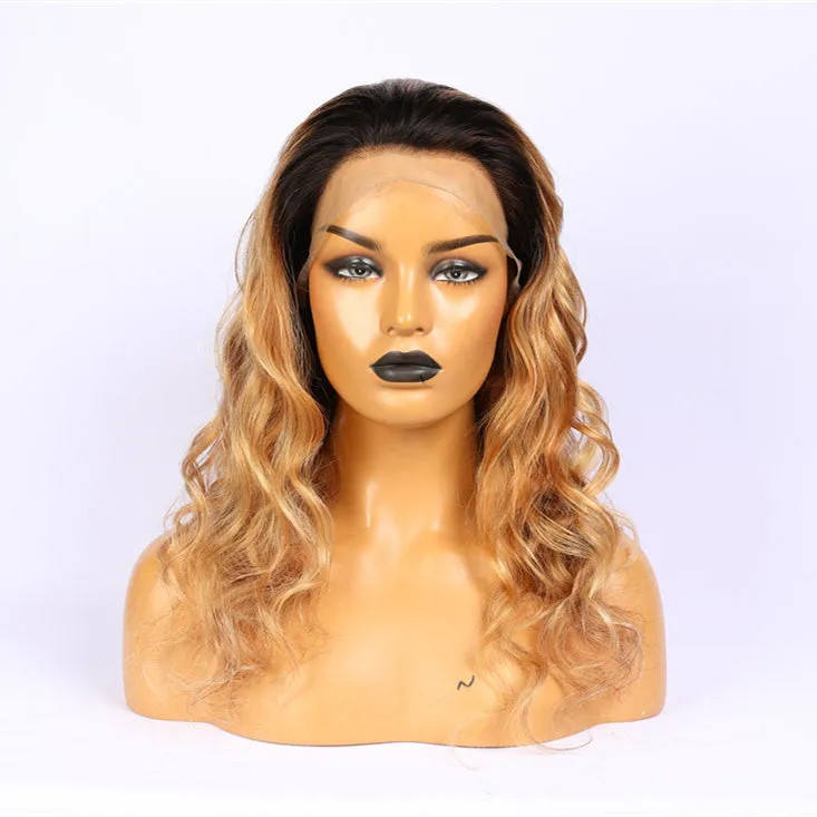 Human Hair Blond With Dark Root Ombre Color Wigs
