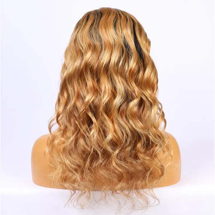 Human Hair Blond With Dark Root Ombre Color Wigs