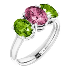 Imitation Pink Tourmaline & Imitation Peridot Ring