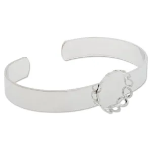 Imitation Rhodium Plated Adjustable Bracelet Setting With 15MM Round Bezel,Cuff,width is about 8.5mm,Lead Free And Nickel Free,Sold 10PCS Per Lot