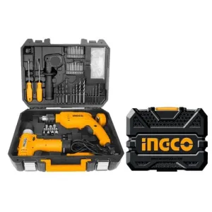 Ingco 108 Pieces Tools Set with 680W Hammer Impact Drill & 12V Li-ion Cordless Drill - HKTHP11081