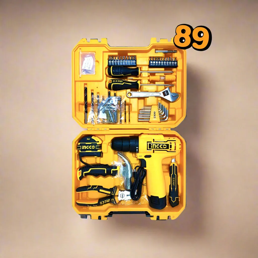 Ingco 89 Pieces Tools Set with 12V Cordless Drill - HKTHP10891