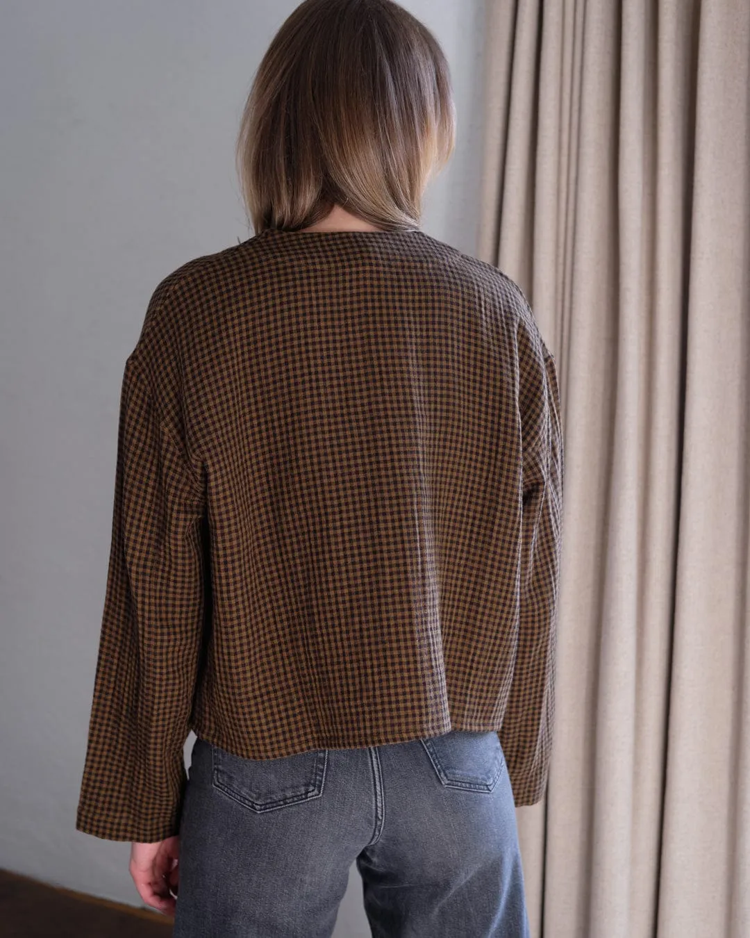 Irma Relaxed Cotton Blouse | Olive Check
