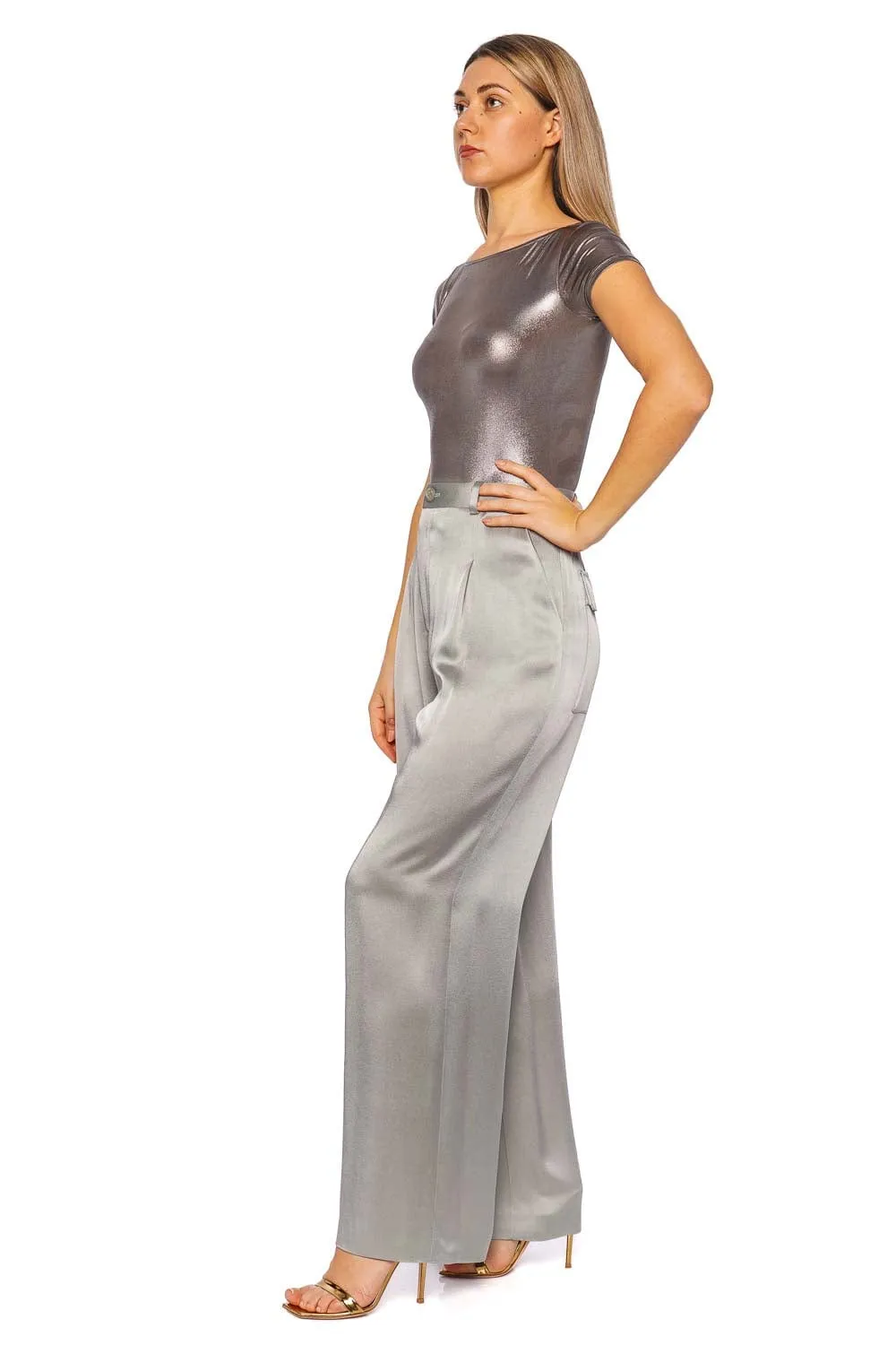 Jade Satin Relaxed Pleated Pant