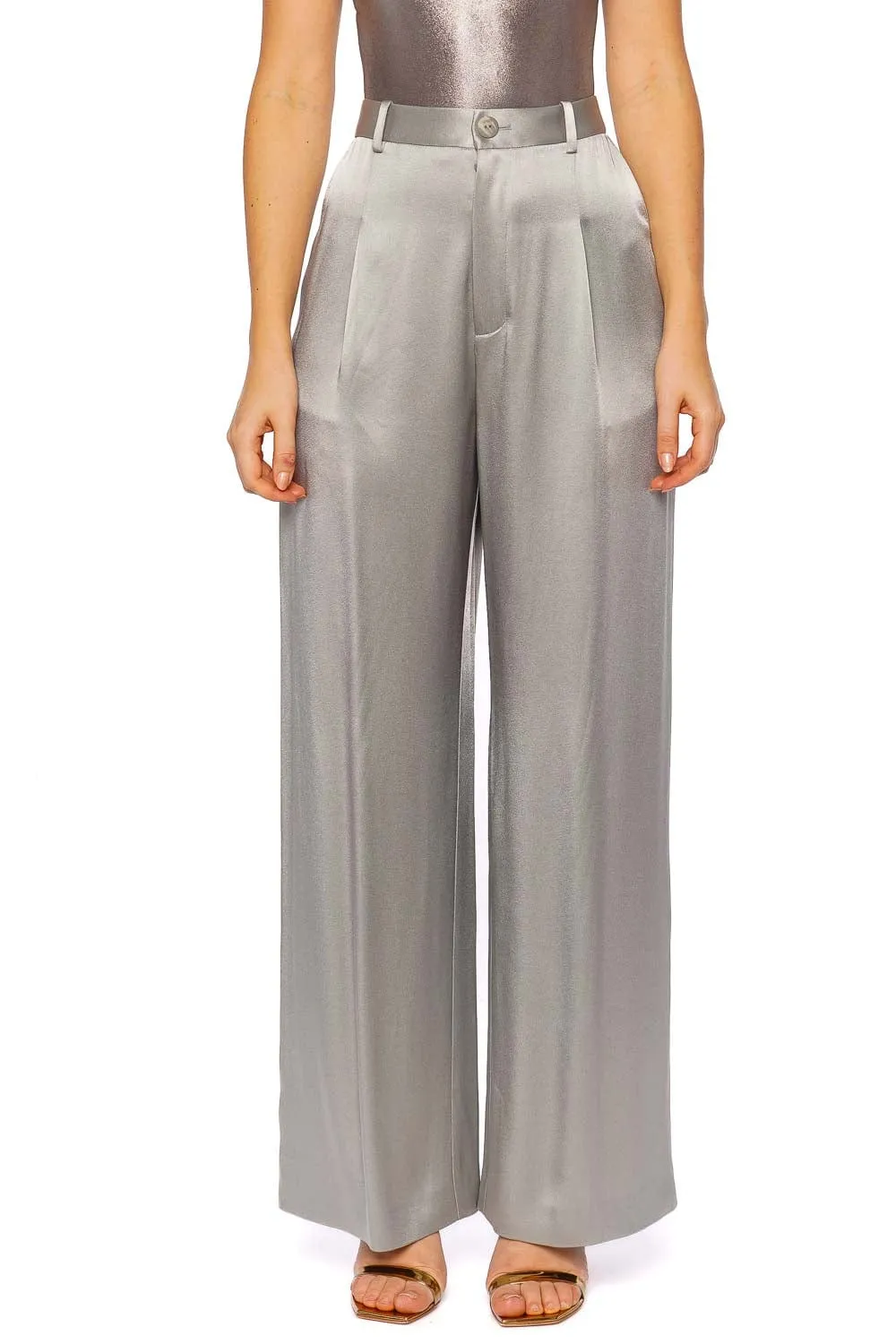 Jade Satin Relaxed Pleated Pant