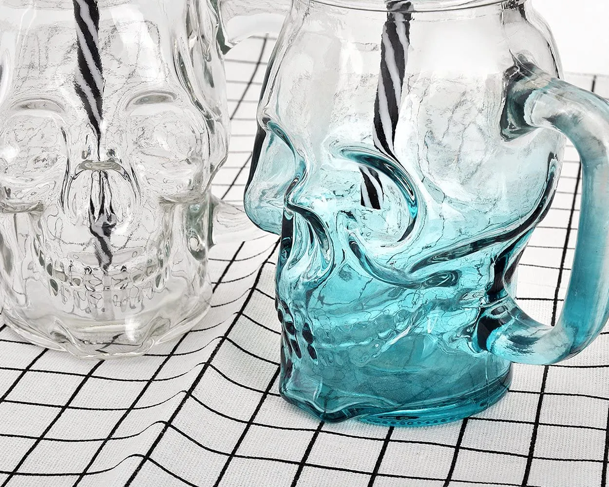 KE Skull Glass Mason Jar Mug Tumbler Cup With Lids And Straw Skull ( GLASS)