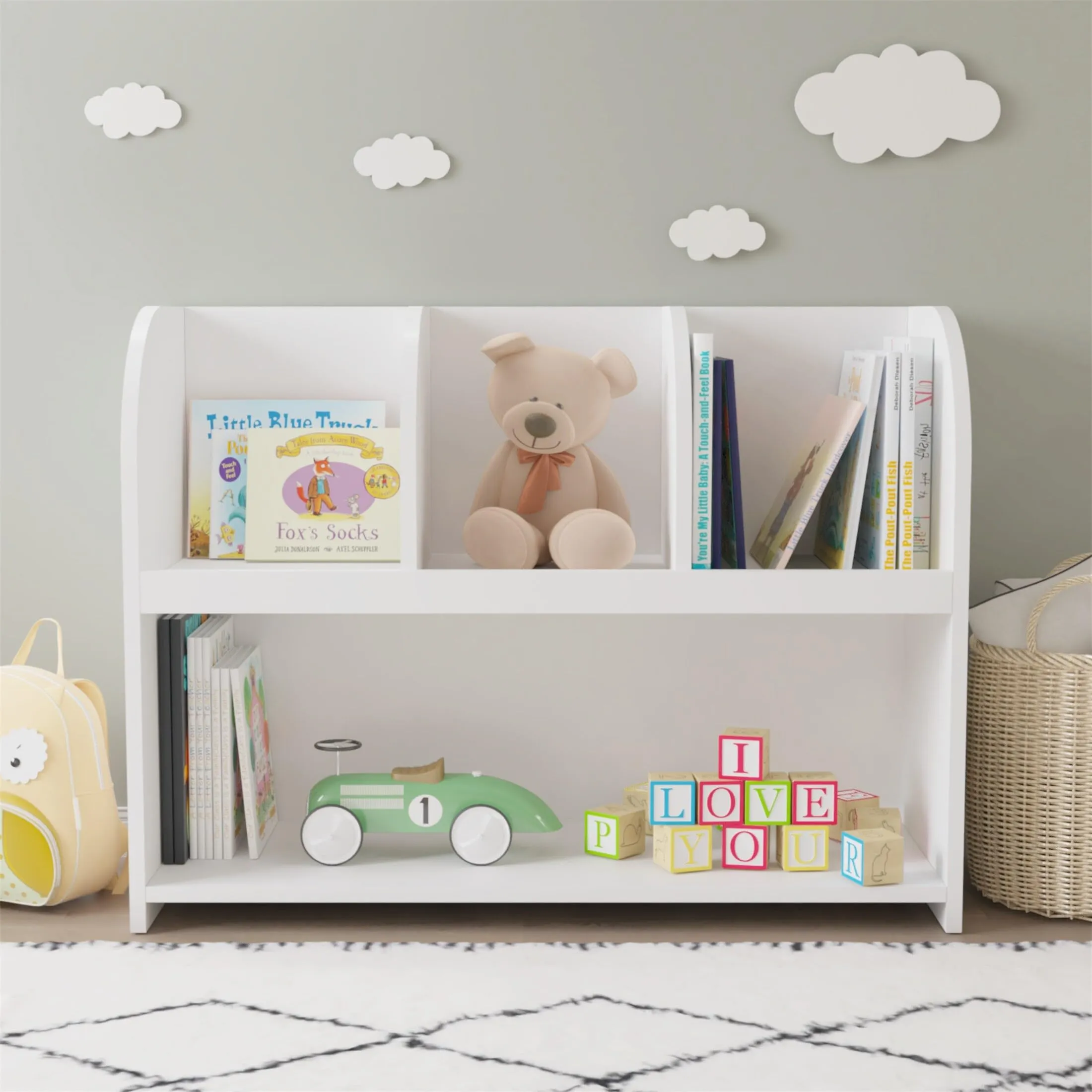 Kids Bookcase with 4 Compartments Storage Bookshelf Organizer White