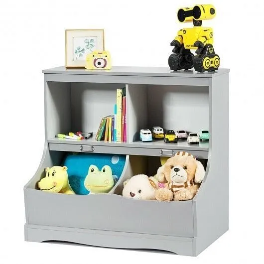 Kids Floor Cabinet Multi-Functional Bookcase -Gray - Color: Gray