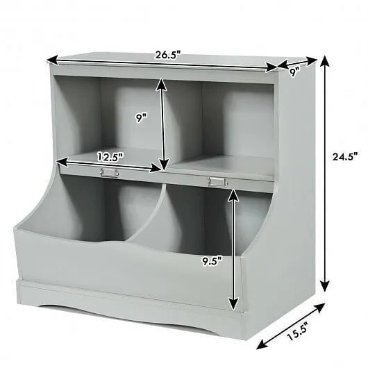 Kids Floor Cabinet Multi-Functional Bookcase -Gray - Color: Gray