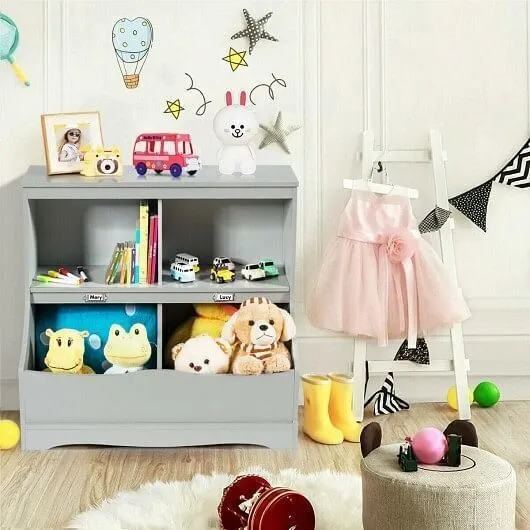 Kids Floor Cabinet Multi-Functional Bookcase -Gray - Color: Gray