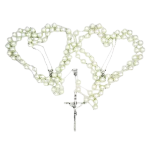 Large Imitation Pearl and Silver-tone Wedding Lasso Rosary