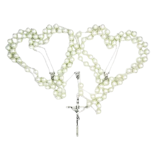 Large Imitation Pearl and Silver-tone Wedding Lasso Rosary