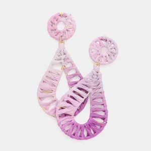 Lavender Raffia Wrapped Teardrop Dangle Earrings | Fun Fashion Earrings | 595271