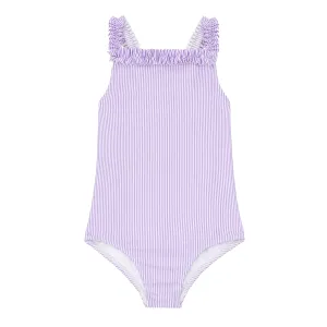 Lavender Stripe Ruched Strap One Piece Swimsuit