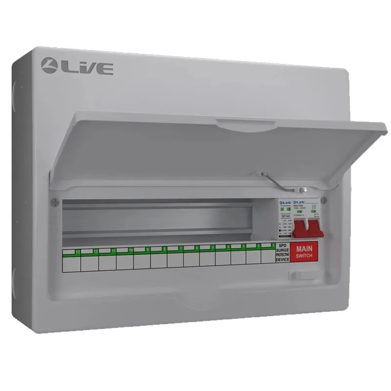LIVE Electrical LSMC16M-SP 16 Module Metal Clad Consumer Unit c/w 100A Main Switch  20/40kA SPD (13 Usable Way)