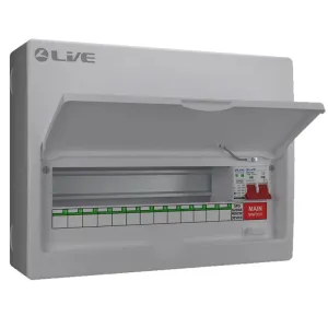 LIVE Electrical LSMC16M-SP 16 Module Metal Clad Consumer Unit c/w 100A Main Switch  20/40kA SPD (13 Usable Way)