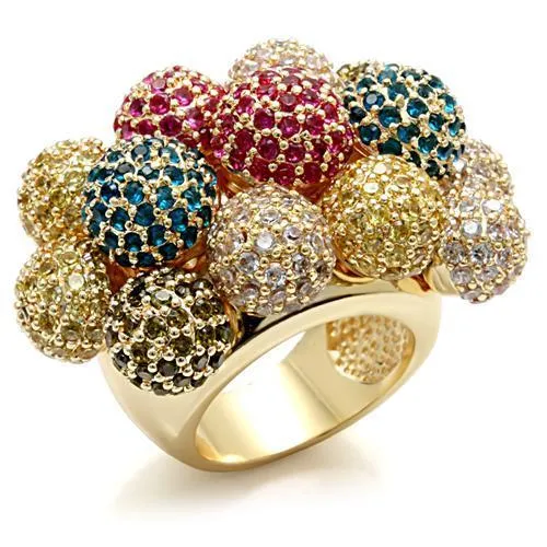 LO1604 Imitation Gold Brass Ring with AAA Grade CZ in Multi Color